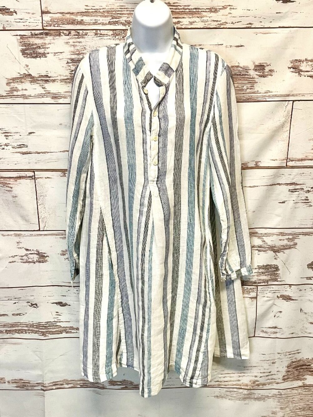 CP Shades Linen Striped Tunic Shirt Dress Vintage